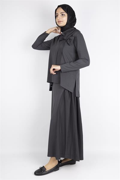 Fiyonk Detaylı Asimetrik Kesim Etekli Takım Antrasit OTW25534
