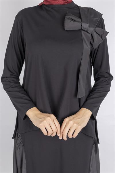 Fiyonk Detaylı Asimetrik Kesim Etekli Takım Siyah OTW25534