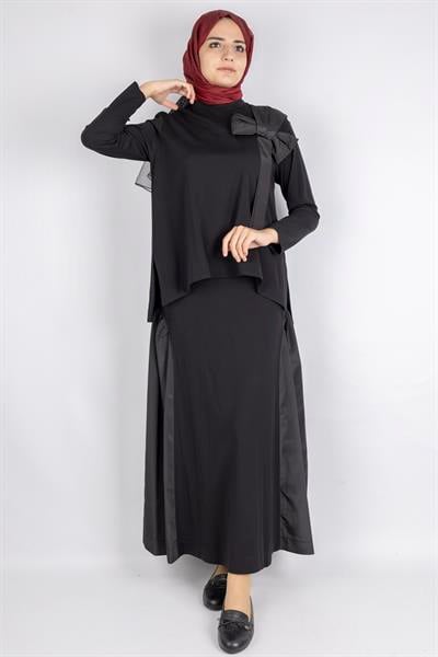 Fiyonk Detaylı Asimetrik Kesim Etekli Takım Siyah OTW25534