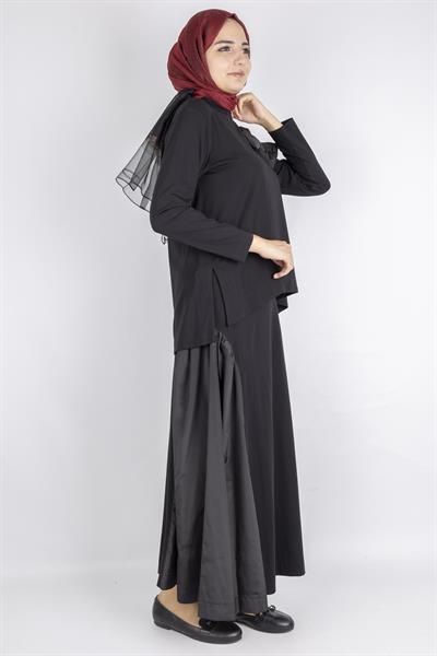 Fiyonk Detaylı Asimetrik Kesim Etekli Takım Siyah OTW25534