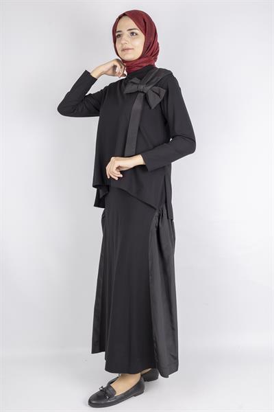 Fiyonk Detaylı Asimetrik Kesim Etekli Takım Siyah OTW25534