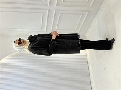 Fiyonk Detaylı İnci İşlemeli Büyük Beden Tunik Siyah OTW5195