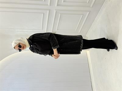 Fiyonk Detaylı İnci İşlemeli Büyük Beden Tunik Siyah OTW5195