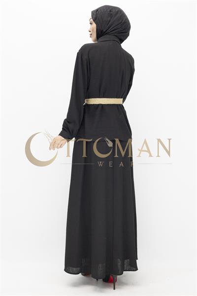 Floral Desenli Keten Etekli Takım Siyah OTW44843