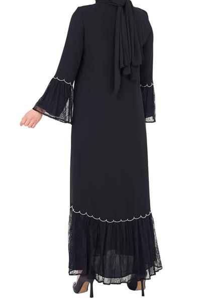 Fransız Dantel Detaylı Ferace Siyah OTW154