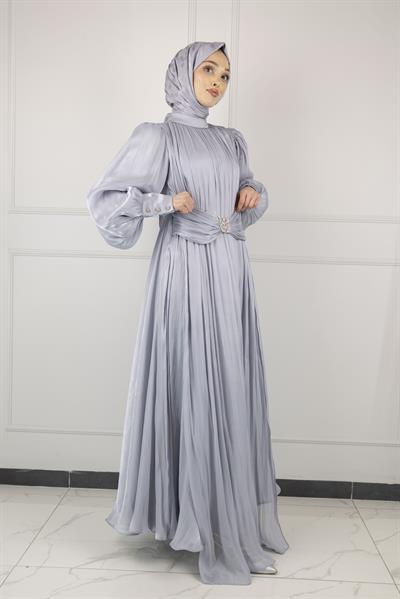 GAZELLA BÜYÜK BEDEN ABİYE ELBİSE Gri OTW44137
