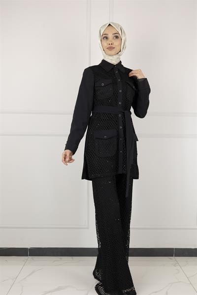 GAZELLA FİLELİ ŞIK TAKIM Siyah OTW44811