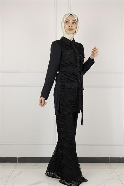 GAZELLA FİLELİ ŞIK TAKIM Siyah OTW44811