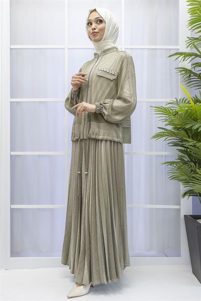 GAZELLA SATEN TASARIM ETEKLİ TAKIM Yeşil OTW44906