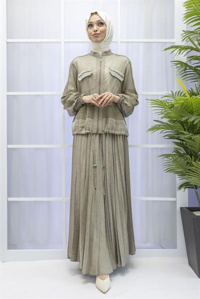 GAZELLA SATEN TASARIM ETEKLİ TAKIM Yeşil OTW44906