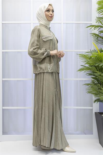 GAZELLA SATEN TASARIM ETEKLİ TAKIM Yeşil OTW44906