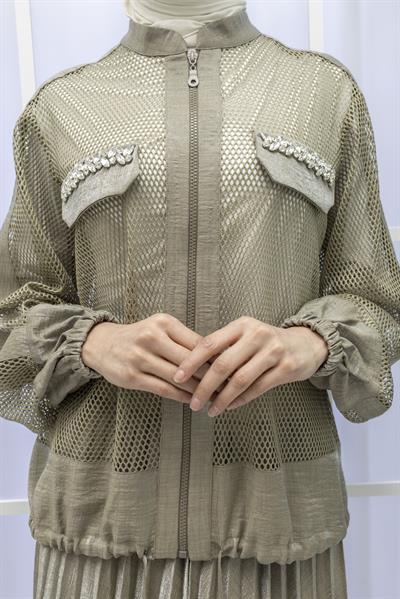 GAZELLA SATEN TASARIM ETEKLİ TAKIM Yeşil OTW44906