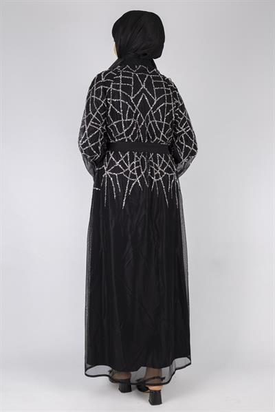 Geometrik Desenli Payet İşlemeli Abaya Siyah OTW6227