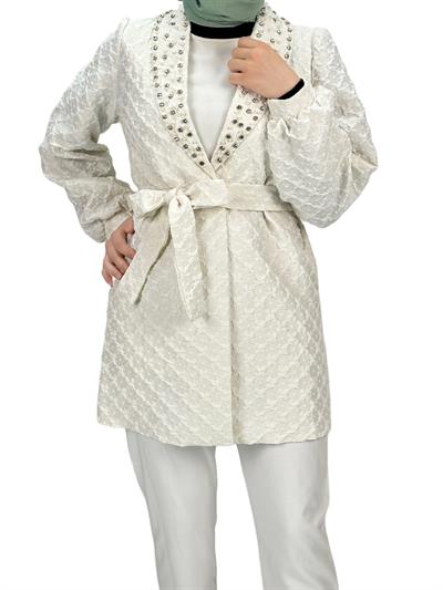 Gofre Kumaş Pantolonlu Takım Ekru OTW237