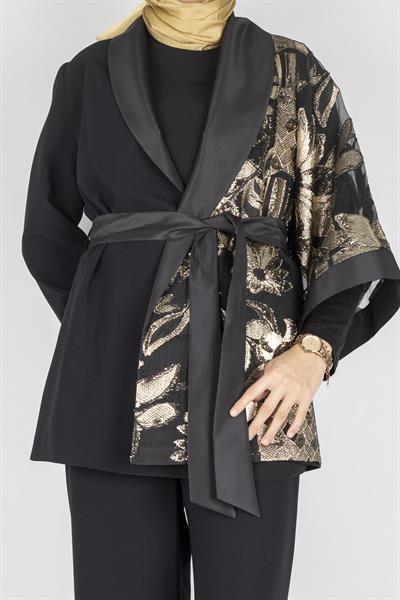 Gold Desenli Büyük Beden Takım Siyah OTW45847