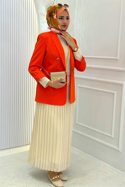 Gold Düğme Detaylı Astarsız Blazer Ceket Turuncu OTW1906