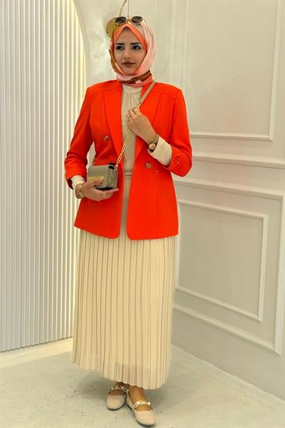 Gold Düğme Detaylı Astarsız Blazer Ceket Turuncu OTW1906