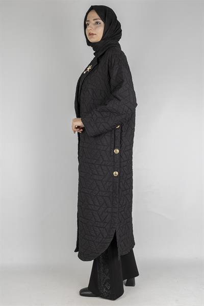 Gold Düğme Detaylı Kapitone Uzun Mont Siyah OTW2967