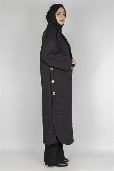 Gold Düğme Detaylı Kapitone Uzun Mont Siyah OTW2967