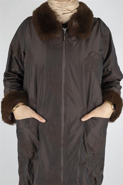 Güllü Desen Kürk Detaylı Kap Kahve OTW6123