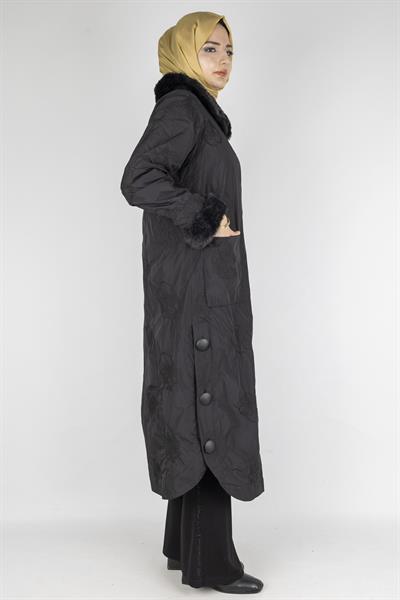 Güllü Desen Kürk Detaylı Kap Siyah OTW6123