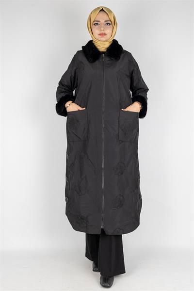 Güllü Desen Kürk Detaylı Kap Siyah OTW6123