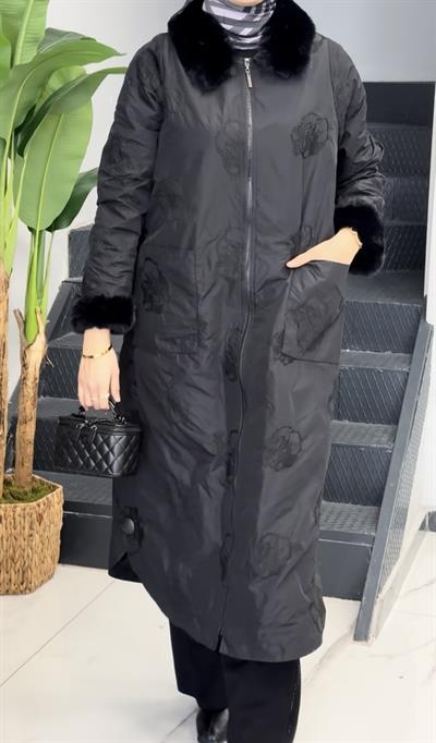 Güllü Desen Kürk Detaylı Kap Siyah OTW6123