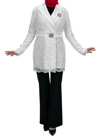 Güpürlü Blazer Ceket Ekru OTW1099