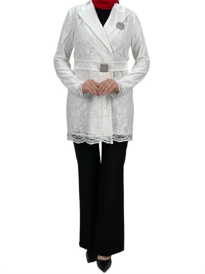 Güpürlü Blazer Ceket Ekru OTW1099