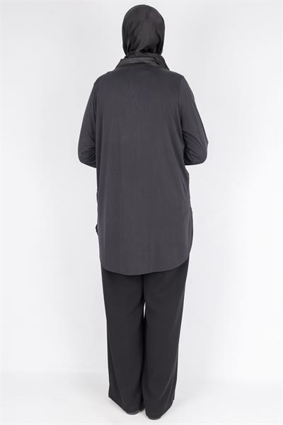 Gzll Gömlek OTW45405 Leopar Desenli Düğmeli Tunik Gömlek Siyah 45405