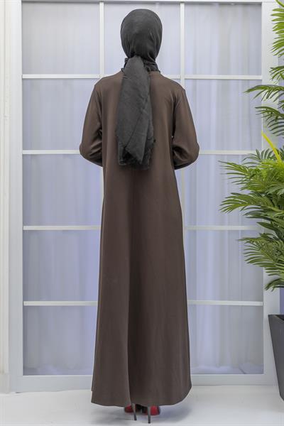 İKİ İPLİK PENYE ÇIMALI ELBİSE Kahve OTW767