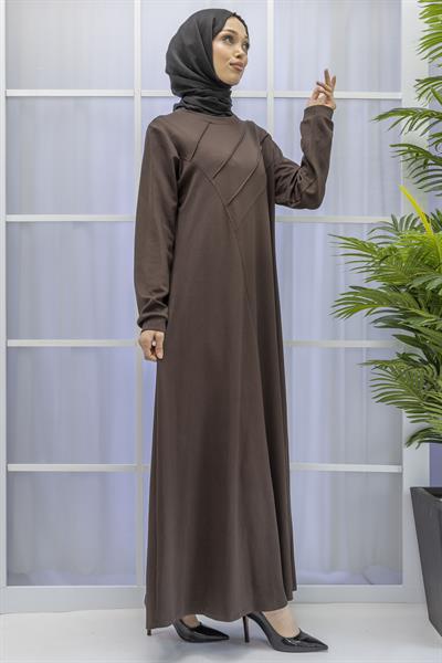 İKİ İPLİK PENYE ÇIMALI ELBİSE Kahve OTW767