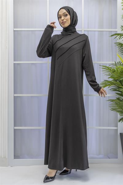 İKİ İPLİK PENYE ÇIMALI ELBİSE Siyah OTW767