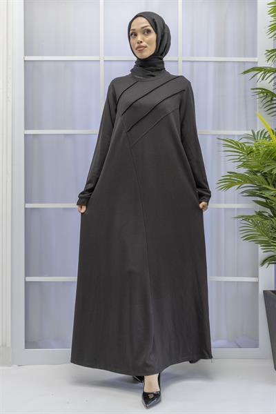 İKİ İPLİK PENYE ÇIMALI ELBİSE Siyah OTW767