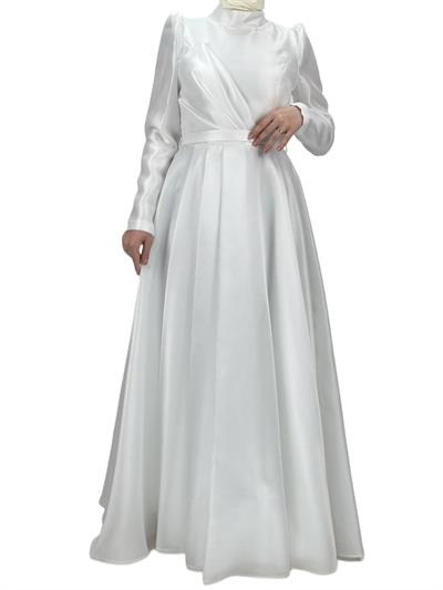 İnce Kemerli Abiye Elbise Beyaz OTW4547