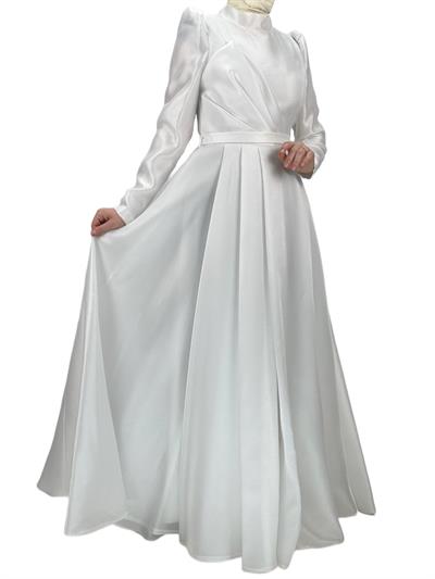 İnce Kemerli Abiye Elbise Beyaz OTW4547