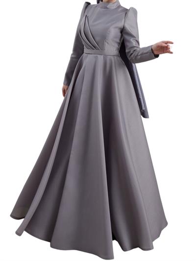 İnce Kemerli Abiye Elbise Gri OTW4547