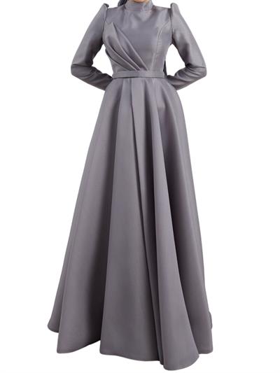 İnce Kemerli Abiye Elbise Gri OTW4547