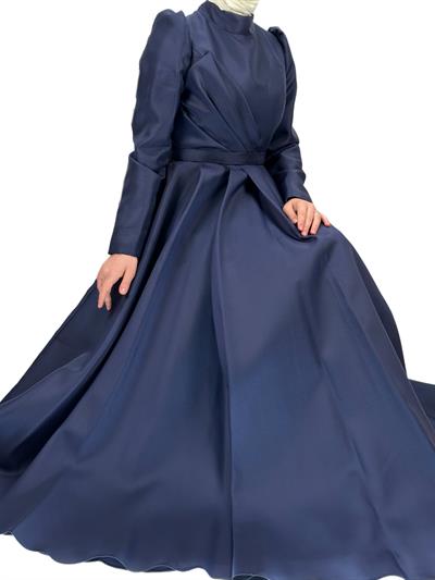 İnce Kemerli Abiye Elbise Lacivert OTW4547