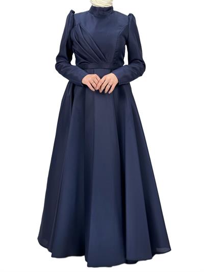 İnce Kemerli Abiye Elbise Lacivert OTW4547