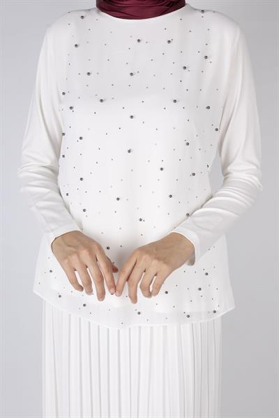 İnci Detaylı Şifon Tunik Ekru OTW577