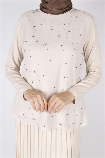 İnci Detaylı Şifon Tunik Krem OTW577