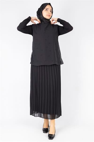 İnci Detaylı Şifon Tunik Siyah OTW577