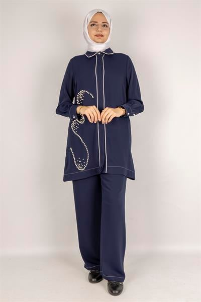 İnci Detaylı Tesettür Takım Lacivert OTW1129