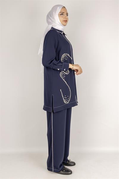 İnci Detaylı Tesettür Takım Lacivert OTW1129