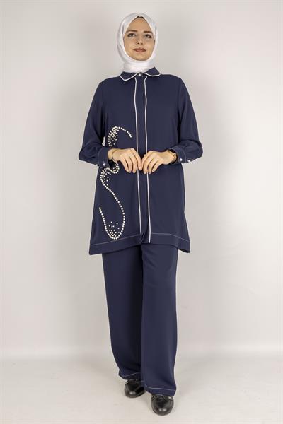 İnci Detaylı Tesettür Takım Lacivert OTW1129