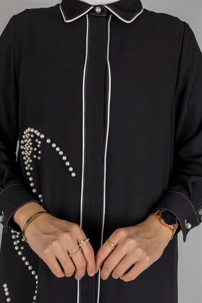 İnci Detaylı Tesettür Takım Siyah OTW1129