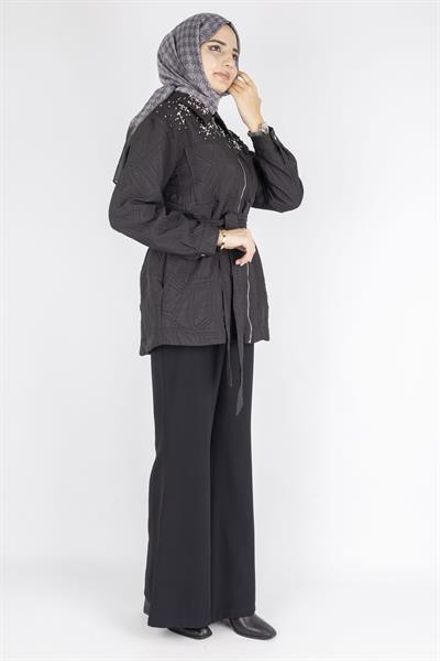 İnci Taş İşlemeli Desenli Kısa Tesettür Kap Siyah OTW9270