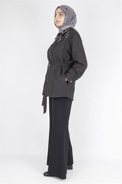 İnci Taş İşlemeli Desenli Kısa Tesettür Kap Siyah OTW9270