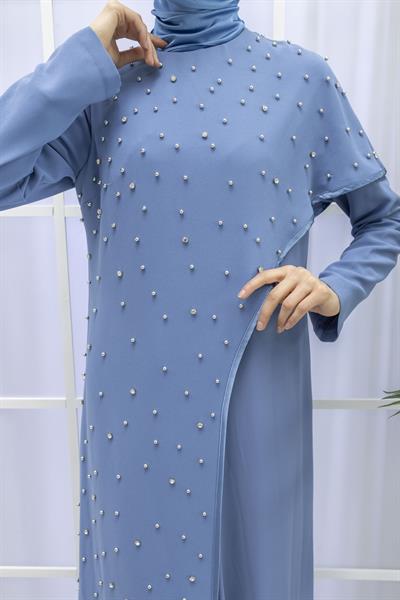 İncili İkili Pelerinli Tulum Takım İndigo OTW38942